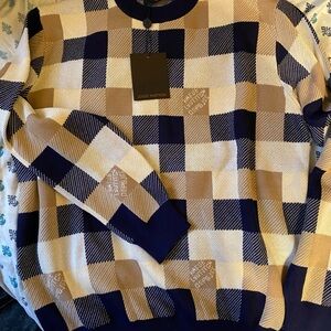 Louis Vuitton Men's Sweater - Blue and Tan Checkered